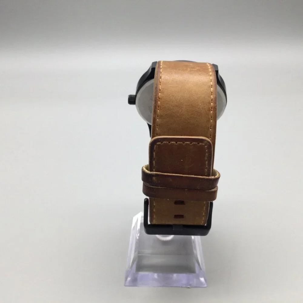 MVMT Classic Watch Men 45mm Black Date Brown Leather Band New Battery